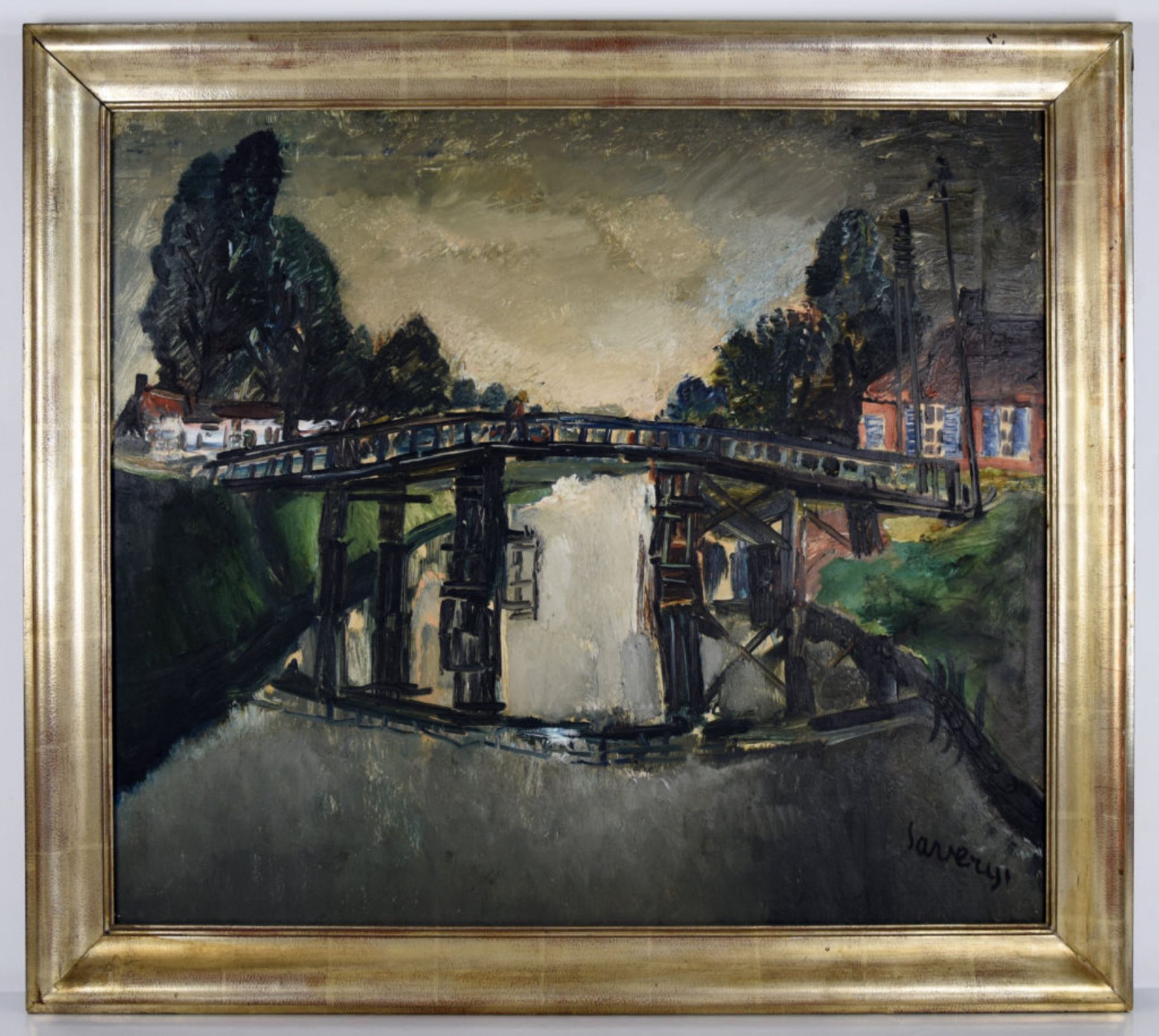 Albert Saverys (1886-1964), Le pont sur la Lys, Belgique - Huile sur toile signée en [...]