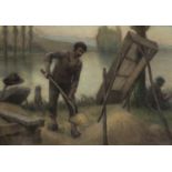 Louis Pion (1851-1934), Paysan au travail, Belgique, XIXe-Xxe - Pastel sur papier [...]