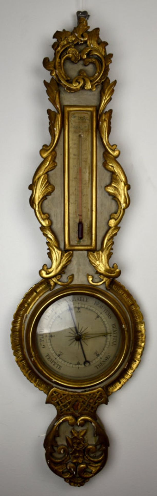 Baromètre-thermomètre, France, XIXe - En bois doré, baromètre à mercure à [...] - Image 3 of 3