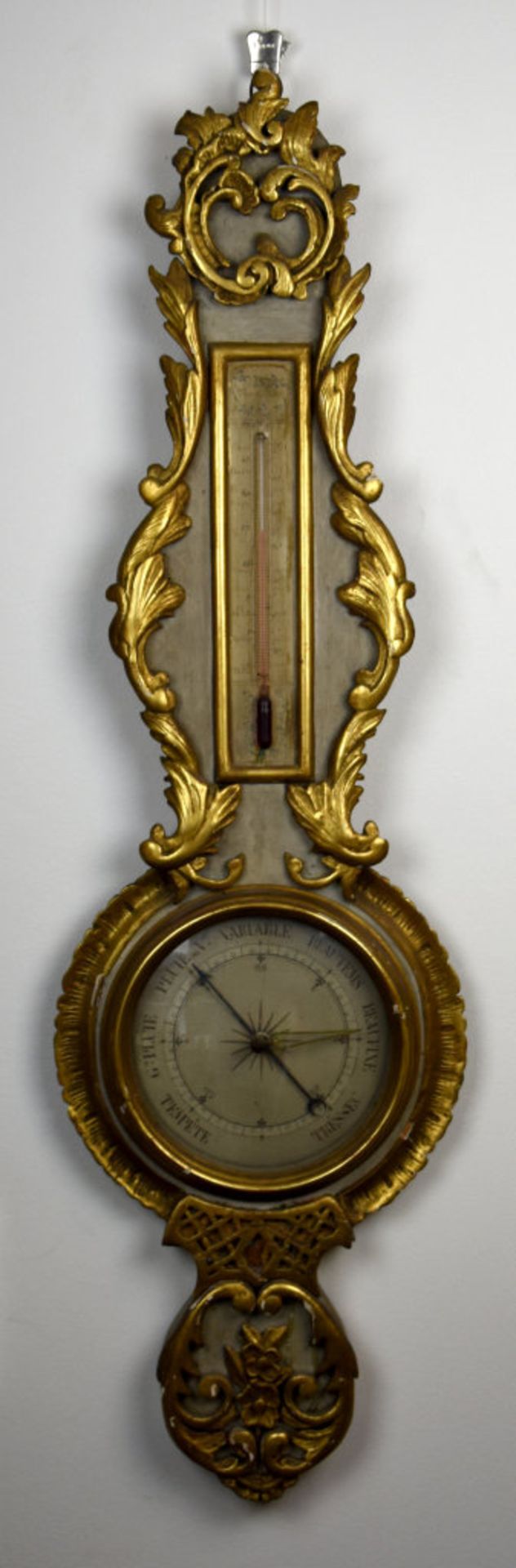 Baromètre-thermomètre, France, XIXe - En bois doré, baromètre à mercure à [...] - Image 2 of 3