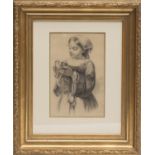 Célina Borlée (?), Jeune fille tenant un rapace, Belgique, XIXe - Crayon sur papier [...]