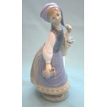 Lladro Figurine, Girl With Basket And Holding Jug