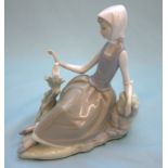 Lladro Figurine, Seated Girl With Bird