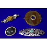 Collection Of 4 Stone Set Brooches, 2 Stamped 925