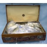 Old Leather Suitcase Containing A Large Quantity Of Mixed Stamps In Cellophane Bags. Predominantly