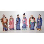 Set Of 6 Chinese Republican Period Deity Figures With Biscuit Decorated Bodies Wearing Coloured