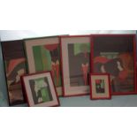 Collection Of 6 Adela Costa Framed Prints, Depicting Women Some Risque