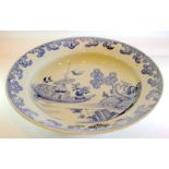 Early 18thC Chinese Export Soup Dish, Underglaze Blue & White, Depicting A Sailing Ship With A