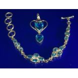 Silver Stone Set Bracelet, Aqua Coloured Stones, Stamped 925 Together With A Similar Silver Pendant,
