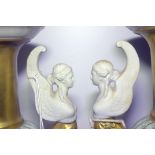 Pair Of 20thC Italian Magani Porcelain Urn Shaped Lamps, With Raised cameos To The Body