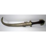 Middle Eastern Low Grade Silvered Metal Dagger And Scabbard, With Wooden Handle.