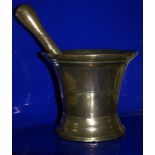 Large Bronze Pestle And Mortar, c1700's With Ribbed Bell Shaped Body And A Large Tear Drop Pestle,