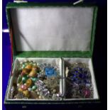 Box Containing A Mixed Lot Of Costume Jewellery To Include Brooches, Beads, Necklaces, Pendants Etc.