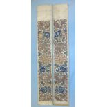 Fine Pair Of 18/19thC Antique Chinese Silk Stitch Embroidered Sleeve Panels With Gold Thread,