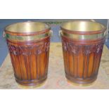 A LARGE PAIR OF BRASS-BOUND MAHOGANY PEAT BUCKETS OF IRISH GEORGE III STYLE, Brass Liners And