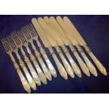 Set Of 6 Mother Of Pearl Handled Knives And Forks