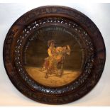 Shipping Interest, Early 20thC Carved Wooden Display Tray, Marquetry Image Of 2 Children With A