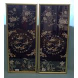 Antique Chinese Pair Of Fine Quality Silk Embroidered Panels Depicting Butterflies Amongst