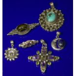 Collection Of 6 Pieces Of Jewellery To Include A Silver Stone Set Cross Pendant, A Silver Lapis