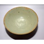 Chinese Celadon Crackle Glazed Song Period Shallow Bowl, With Unglazed edges, Footed Rim. Diameter 6