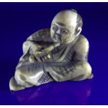 Antique Ivory Netsuke, Man Smoking A Pipe