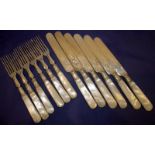 Set Of 6 Mother Of Pearl Handled Knives And Forks