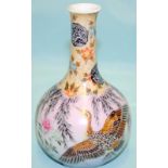 Japanese Porcelain Decorated Bottle Shaped vase, Painted With Flying Cranes Amongst Wisteria,