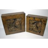 Anita Weil Benador Pair Of Modernist Bronze Sculptures Of Square Form Dated 1990