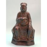 c1450 Chinese Ming Period Bronze Depicting A Seated Emperor, Traces Of Original Gilding Height 15.
