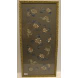 Antique Chinese Embroidered Silk Panel, Of Fine Quality Depicting Butterflies Amongst Roses,