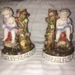 Late 19th Century Meissen Unusual Pair of Hand Painted Porcelain Figural Bases with Cherubs
