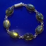 Silver Stone Set Bracelet, Appears Unmarked, Length Approx 8 Inches