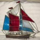 Mid 20th Century - Realistically Chromed Metal and Coloured Glass Model of a Racing Yacht In Full