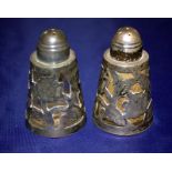 Mexican 925 Silver Overlay Glass Salt and Pepper Shakers, Approx 58mm Tall