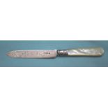 Ornate Victorian Silver Bladed Cake Knife With Mother Of Pearl Handle, Fully Hallmarked For