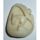 17th/18thC Mutton Fat Jade Carved Pebble, In The Form Of An Upturned Turtle With Rodent Type Animal