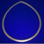 Solid Silver Flat Necklace, Stamped 925, Italy, Width 6mm, Weight 25g, Length 17 Inches