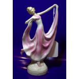 Small Austrian Porcelain Art Deco Figure Of A Dancing Girl In Pink Dress, Numbered To Base, c1920's,