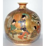 Japanese Satsuma Globular Shaped Vase Depicting Geisha's And Noble Figures In A Garden Setting,