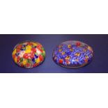 2 Glass Paperweights, Both Of Millefiori Design, One With Moulded Bug To Top