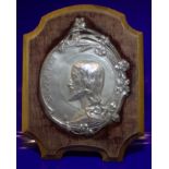 Antique WMF Type Metal Plaque Of Jesus Salvator Mundi, Signed CH HAAG c1890's On Hinged Walnut