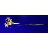 Gold Stick Pin With Jewel Set Butterfly Head