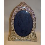 Large Silver Fronted Ornate Picture Frame, Scroll Design, Oval Centre, Velour Back And Strut,