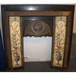 A Victorian Style Cast Iron Fireplace Insert, With An Art Nouveau Floral Tile Surround. 39 x 38