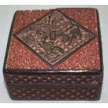 A 17th/18th CENTURY CHINESE CINNABAR LACQUERED LIDDED BOX finely carved with a horse being chased by