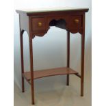 Small 19thC Mahogany Side Table, 2 Frieze Drawers, Square Inlaid Tapered Legs With Cross Stretcher