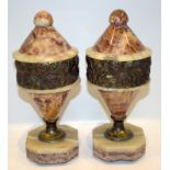 Pair Of French Art Deco Marble Shaped Urns, With Ormolu Mounts, Height 12 Inches, 1 Chipped