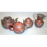 Chinese pewter mounted Yi Xing terracotta Matched Tea Set, Various Impressed Marks Tung Chang Co,