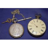 2 Silver Pocket Watches, One Fusee, White Enamel Dial, Roman Numerals, Gilt Hands, Movement