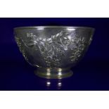 Exceptional Silver Japanese Footed Bowl, Meiji Period, Embossed To The Body with Flowering Prunus
